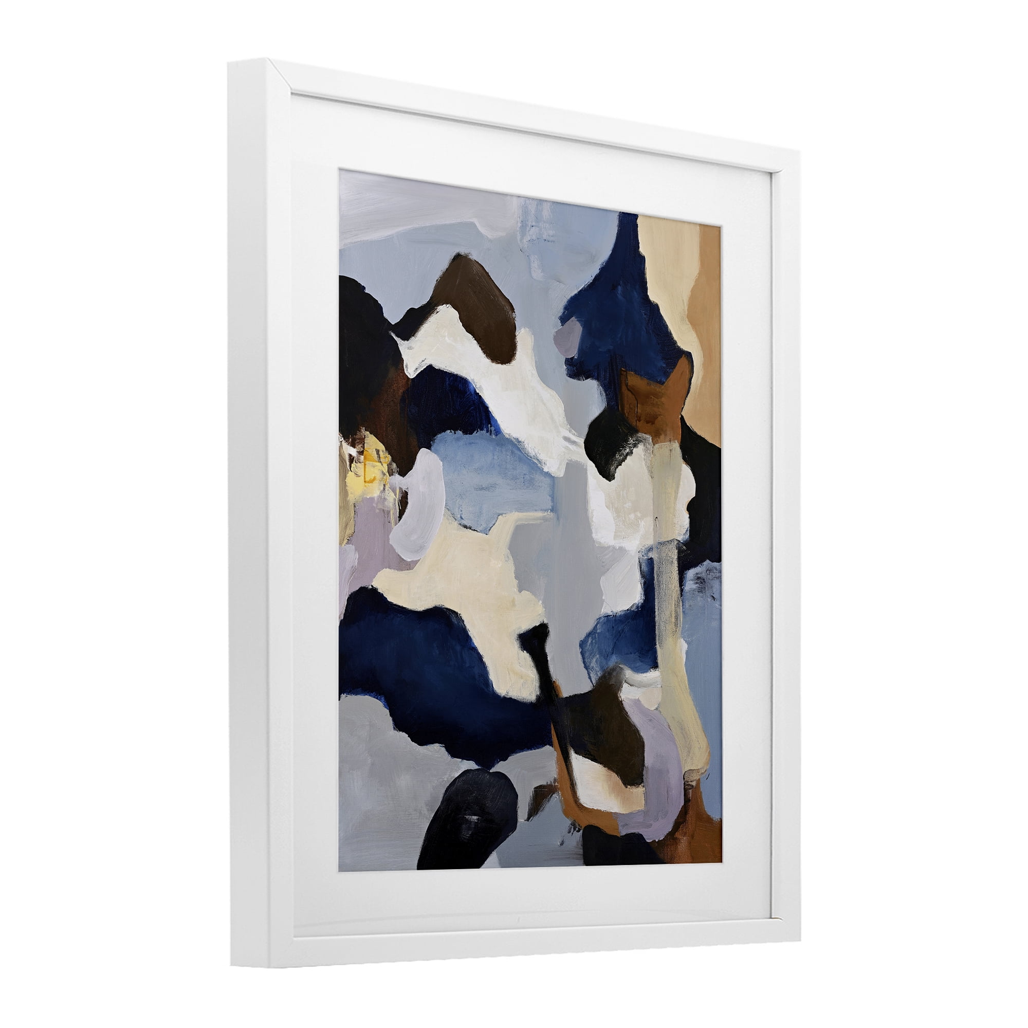 Cool Tones Composition White Framed Print Under Glass, design by Design Fabrikken