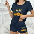 thumbnail image 6 of Tnhcen Women's Halloween Cat & Pumpkin Milk Silk Pajama Set Loose Fit Sleepwear Comfortable Loungewear S-XL Multiple Colors Available Navy, 6 of 7