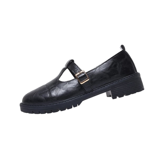 Mujeres Zapatos Negros Estilo Mary Jane T Correa Hebilla Sandalias, Sandalias de las Mujeres Cómodas Más Tamaño Tacón Grueso Primavera Verano