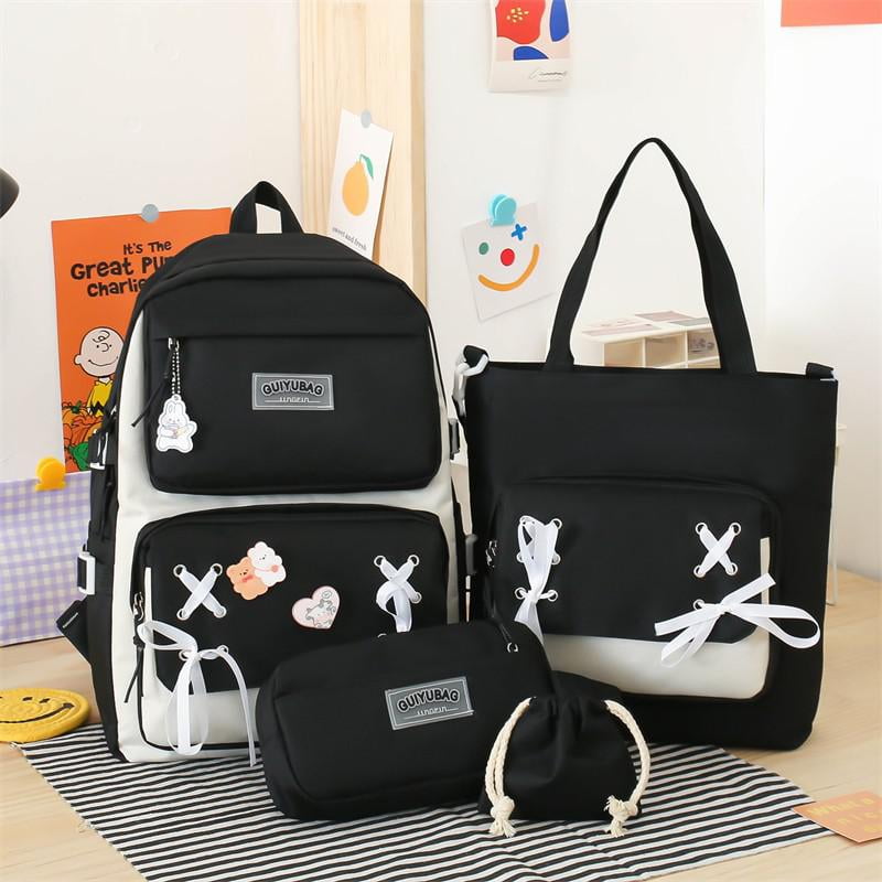 Yosicl 4 In 1 Fashion Women Backpack Trend Badge School Bag For Girls Large Capacity Travel Backpacks Waterproof Storage Backpacks Sac A Dos Scolaire