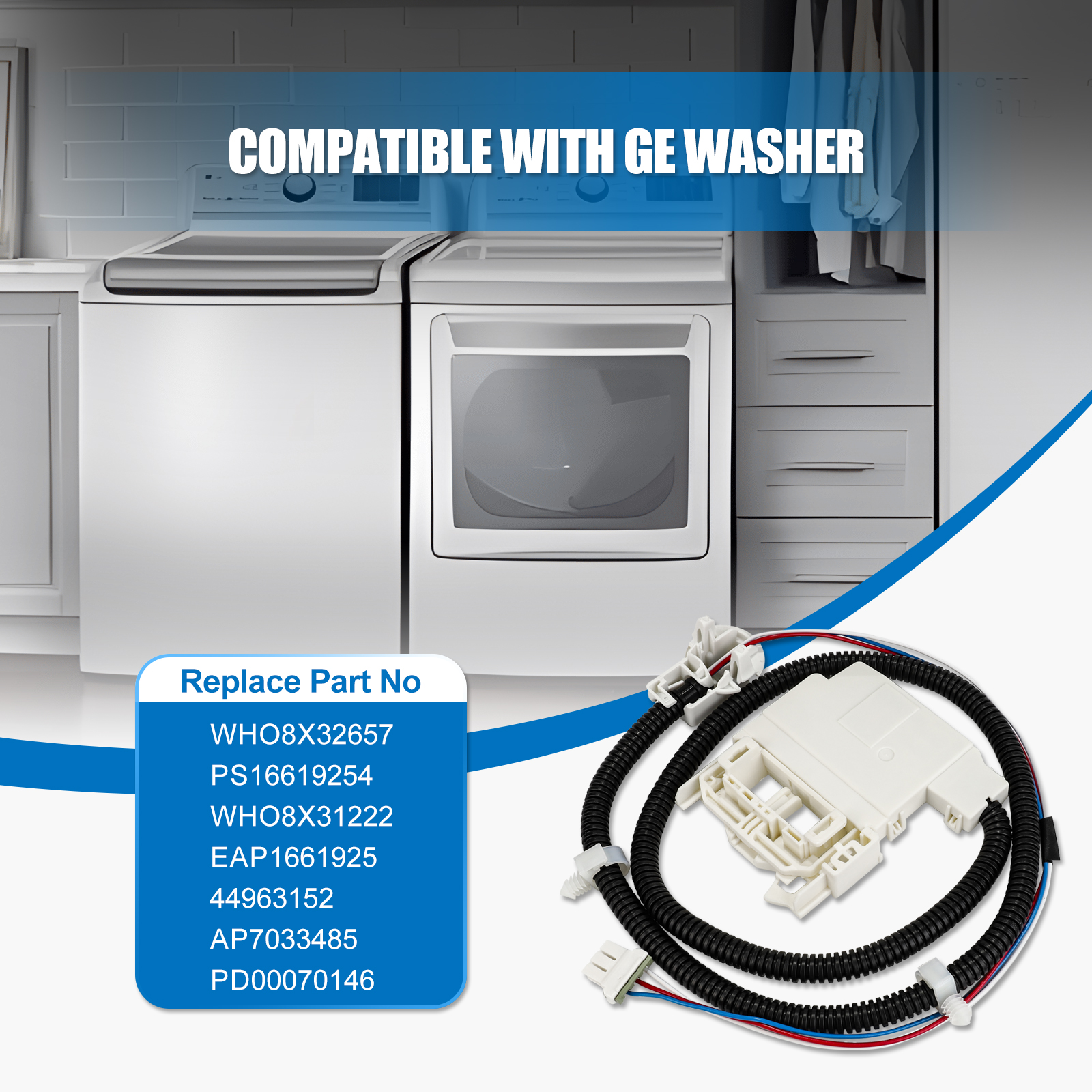 3mirrors WH08X32657 Washer Lid Switch with Wire Harness for GE Washing Machines Replacement Parts Compatible with Most Ge Washer Lid Lock Switch Replace