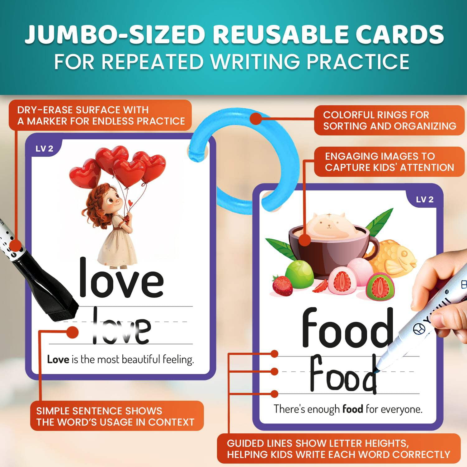 Quokka Sight Words Flash Cards – 260 Dry Erase Cards for Kids, Color-Coded Preschool Learning Set