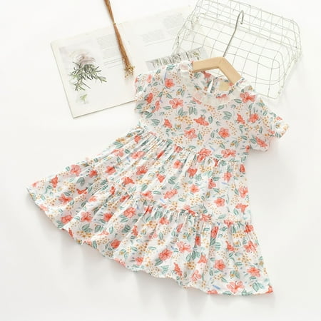 

Edvintorg 2-10Years Flower Girl Dress Clearance Toddler Baby Girls Fashion Cute Short Sleeve Sweet Flower Print Ruffle Dress Kids Dresses For Girls