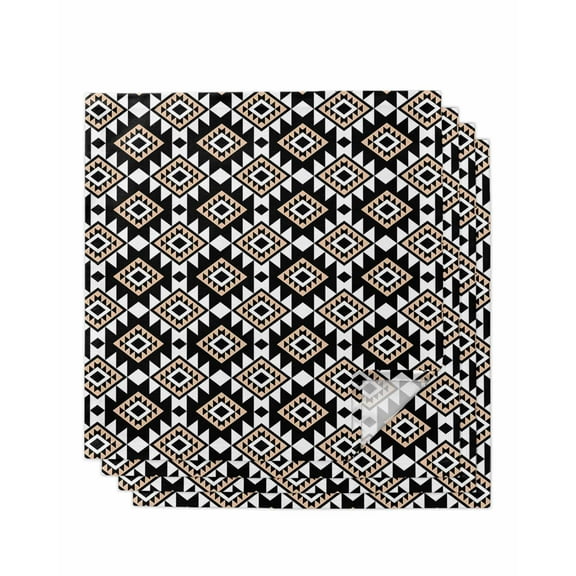 nqOlkjepod Black Brown Boho Geometric Cloth Napkins Set of 4 Reusable Dinner Napkins, Southwest Aztec Motifs Cocktail Napkin Washable Table Napkins for Wedding/Holiday Party/Baby Shower 20"x20"