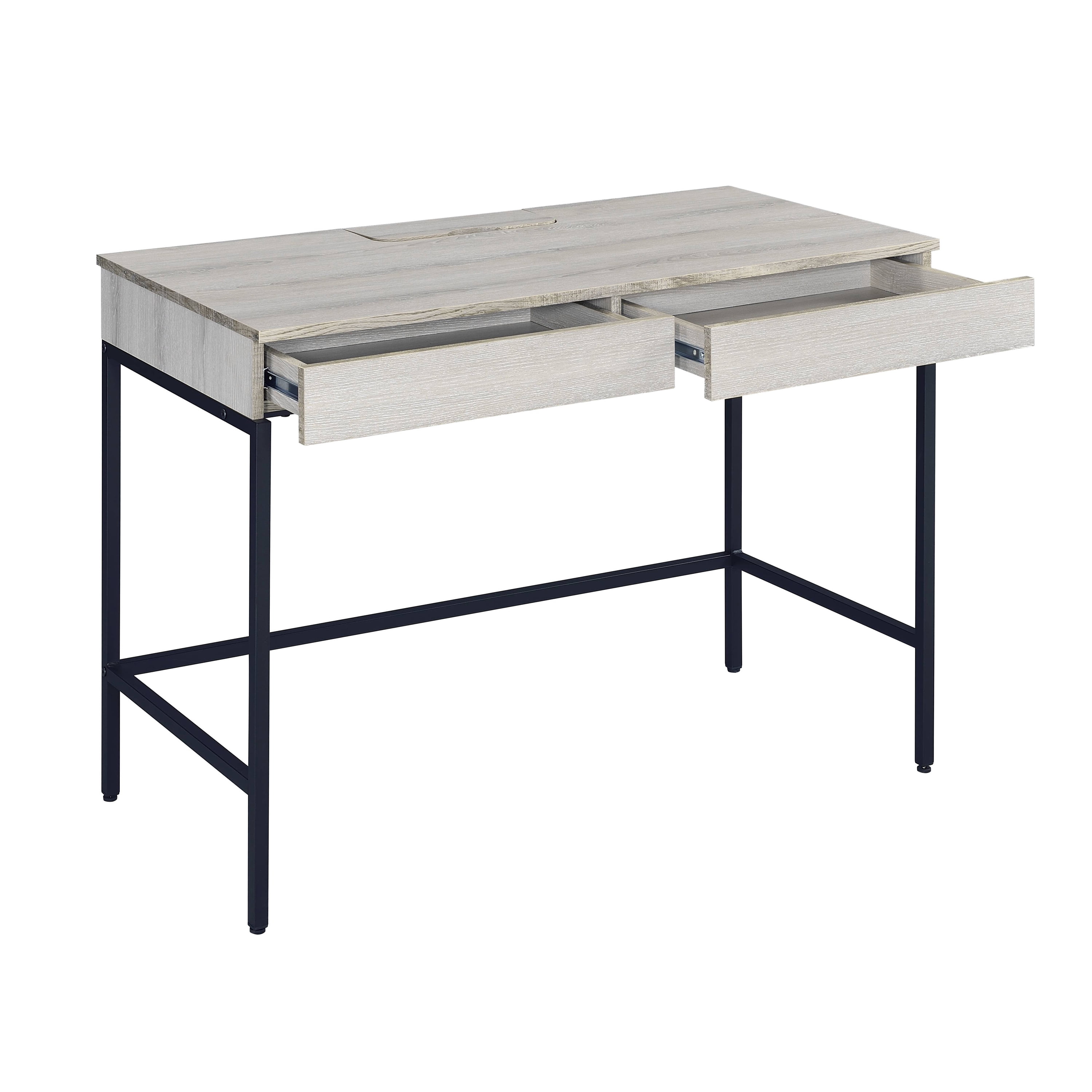 Astoutdoor Natural and Black Writing Desk with 2 Drawers