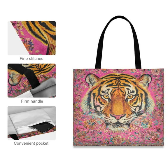 Canvas Tote Bag for Women Girls Design Print Vibrant Tiger Majesty Tote