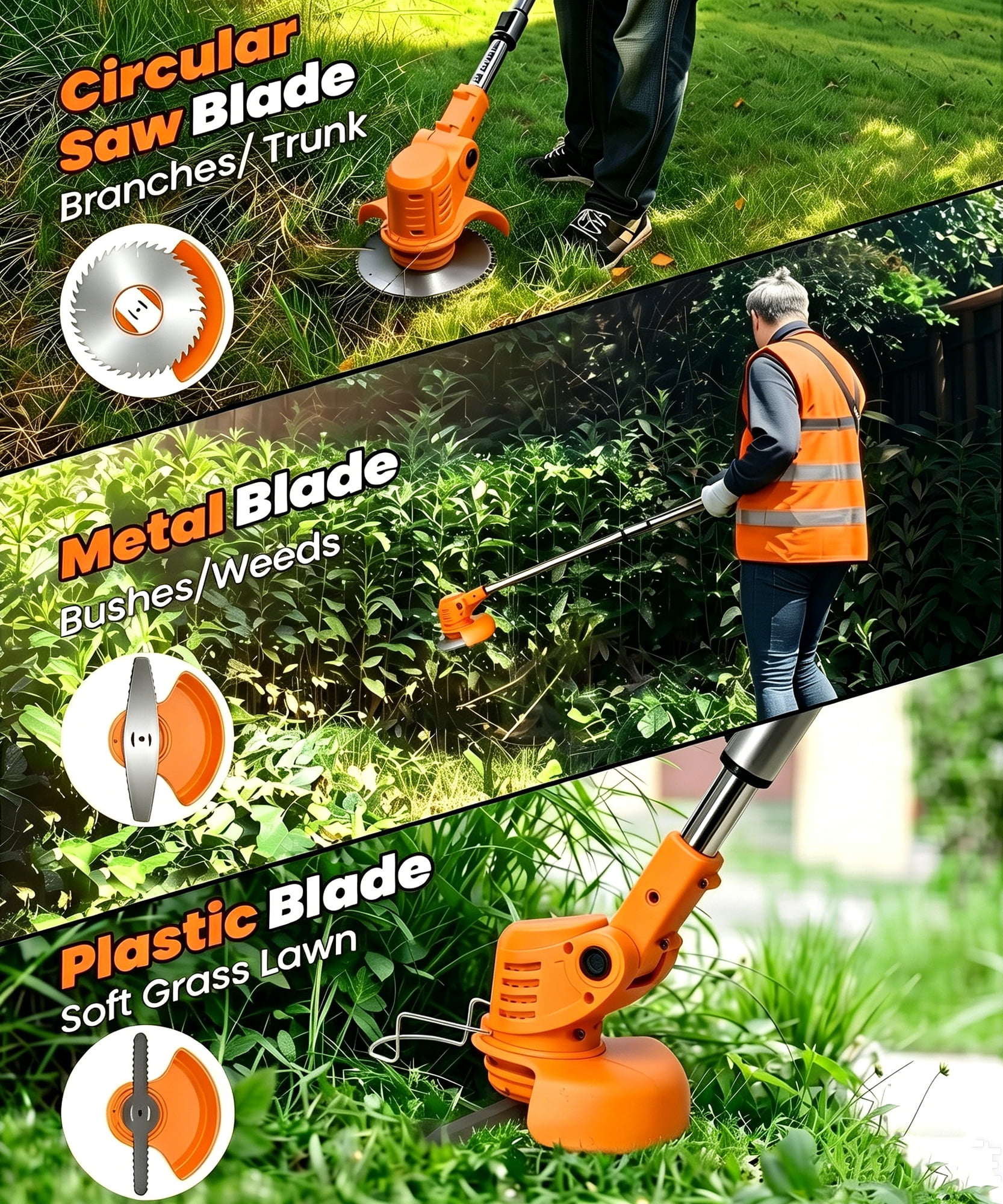 HOTREE 12-Inch 21V Cordless String Trimmer & Lawn Edger, 3-in-1 Lightweight Weed Eater with 2 Batteries (2.0Ah) & 3 Blade Types