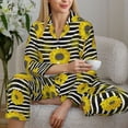 thumbnail image 6 of Fuzoiu Sunflowers On Black And White Stripes Print Women's Long-Sleeved Pajama,Lounge Button Down Nightwear,Womens Notch Collar Pajama Set-Large, 6 of 7