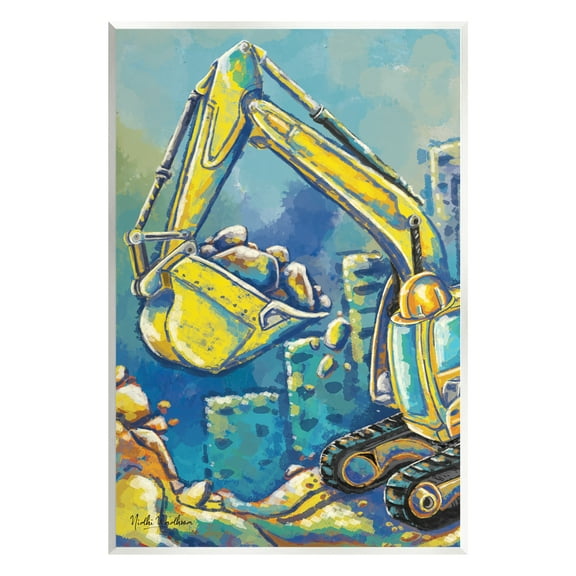 Stupell Industries Bulldozer Construction Painting Transportation Painting Unframed Art Print Wall Art, 10 x 15