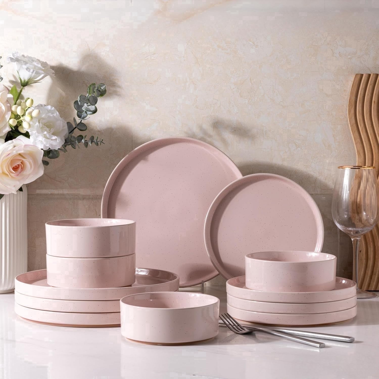 Corelle Aquarello 16-Piece Square Dinnerware Set, Durable