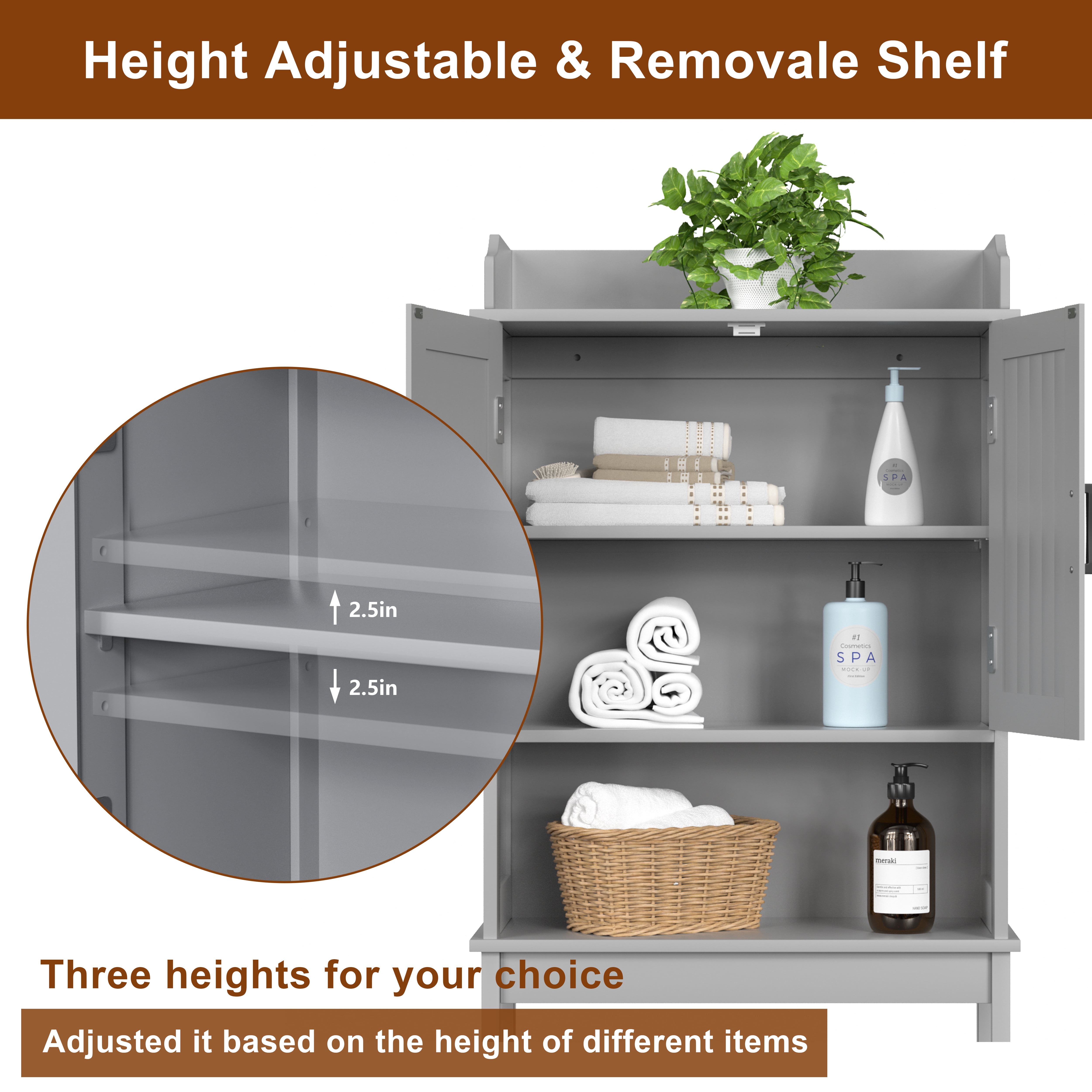 VEIKOUS Over the Toilet Storage Cabinet W/ Adjustable Shelves, Bathroom Space Saver Cabinet, Grey