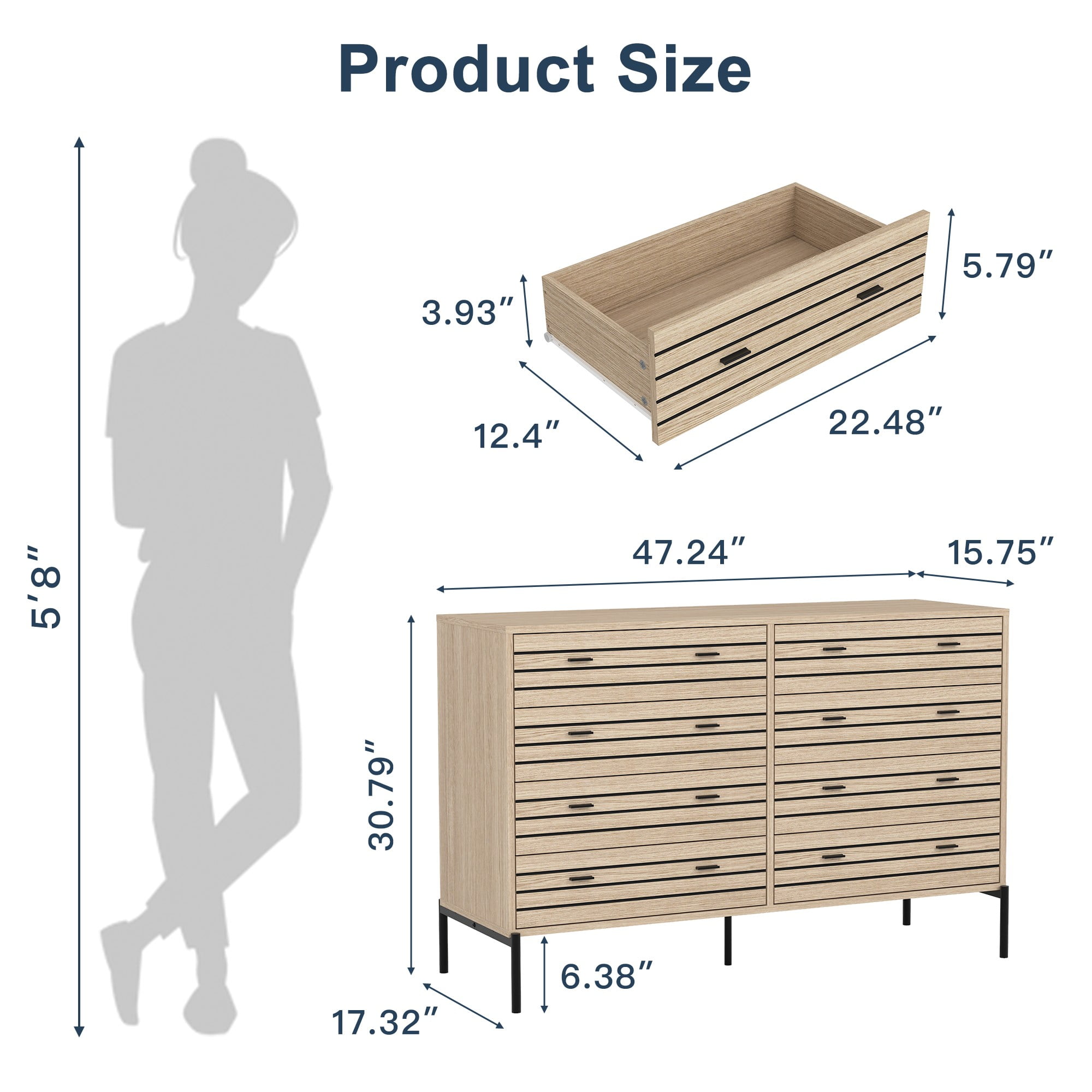 Finihen 8 Drawers Dresser, 47" Wide Modern Chest of Drawers with Curved Profile Design, Wood TV Stand Organizer for Bedroom, Living Room, Hallway, Beige Finihen 8 Drawers Dresser, 47" Wide Modern Chest of Drawers with Curved Profile Design, Wood TV Stand Organizer for Bedroom, Living Room, Hallway, Beige