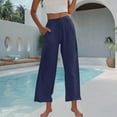 thumbnail image 3 of Women Pants Summer Palazzo Pants Flowy Casual Loose Plus Size Trousers Solid High Waisted Wide Leg Beach Pants with Pockets S-3XL, 3 of 7