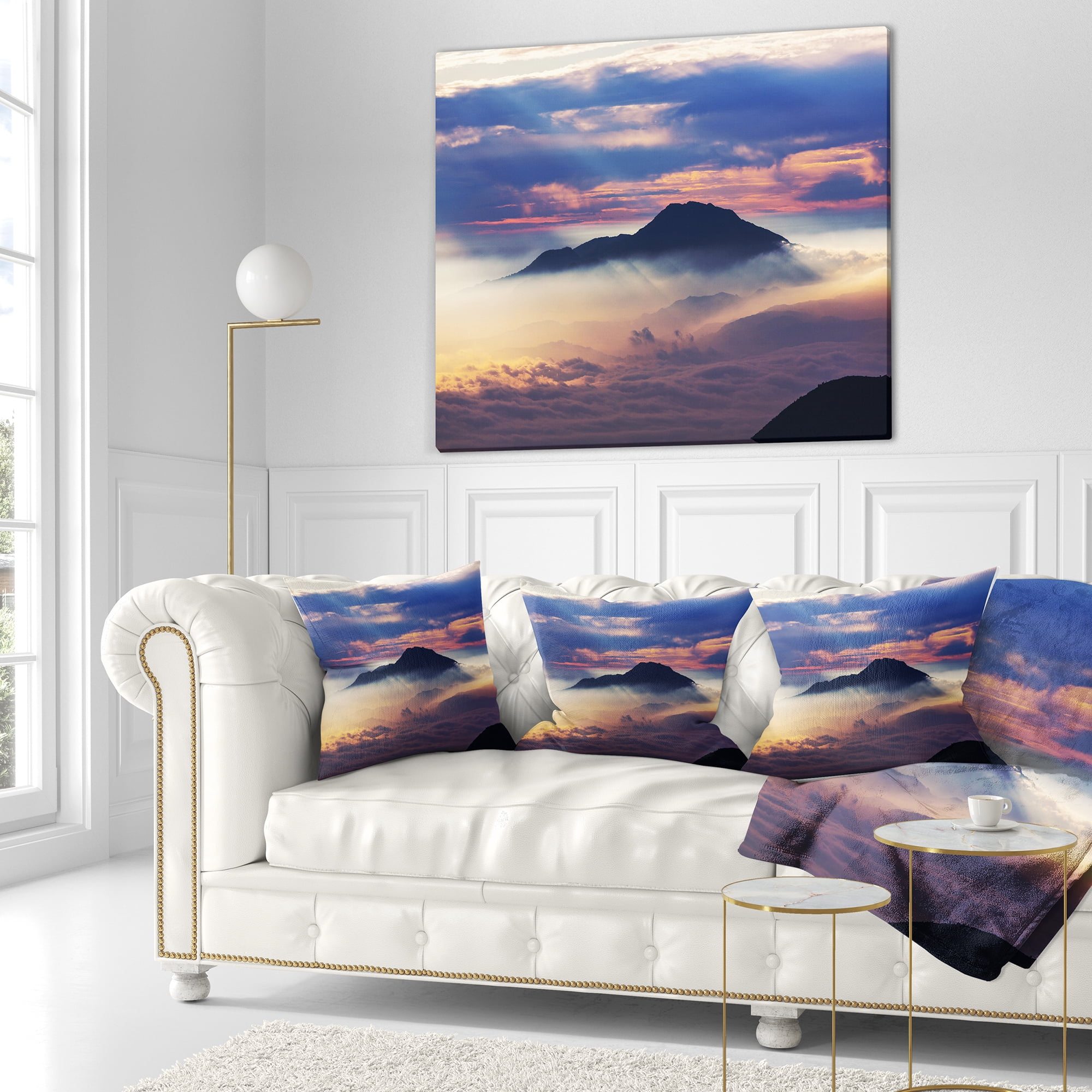 Designart Amazing Java Mountain in Fog - Landscape Printed Throw Pillow - 18x18