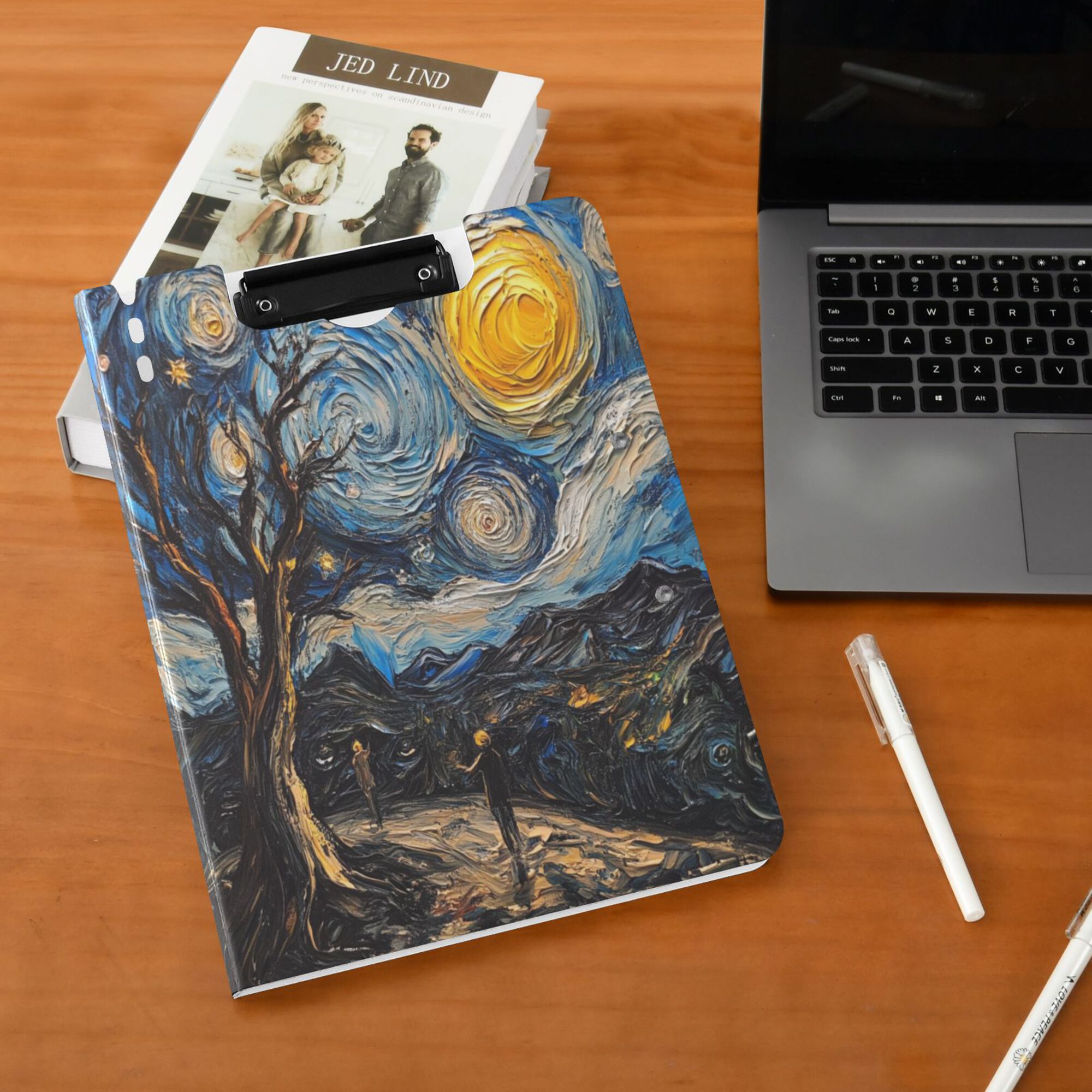 FORMRS A4 Clipboard Folder with Pen Holder Horizontal Foldable School Office Binder, Swirling Starry Sky