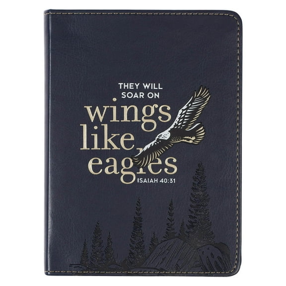 Christian Art Gifts Classic Handy-sized Journal Wings Like Eagles Isaiah 40:11 Bible Verse Inspirational Scripture Notebook w/Ribbon, Faux Leather Flexcover 240 Ruled Pages, 5.7" x 7", Navy Blue