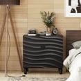thumbnail image 5 of Modern 3 Drawer Wood Dresser with 3D Wave Drawer Fronts, Contemporary Storage Chest with Groove Handle and Solid Pine Leg for Living Room, Bedroom, Entryway (Black), 5 of 9