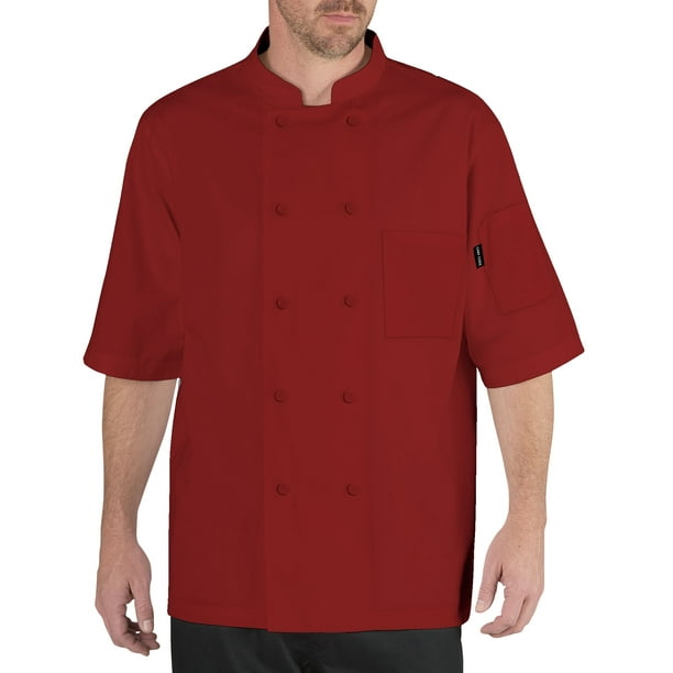 Chef Code Cool Breeze Chef Coat with ShortSleeves and Mesh Vent Inlay, Red, M