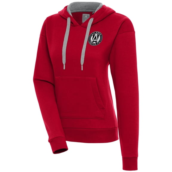Women's Antigua Red Atlanta United FC Brushed Metallic Victory Pullover Hoodie