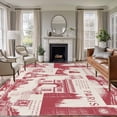 thumbnail image 3 of 8x10 Washable Area Rug, Vintage Art Non-Slip Extra Large Rectangle Rug for Living Room Bedroom, Red International Buildings Paris Towers Linen Indoor Floor Mat for Home Decor, 3 of 9
