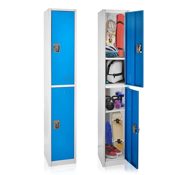 AdirOffice Large School Locker with 2 Doors 2 Hooks Storage Locker for Garage Storage - Office Storage Lockers (2 Door, Blue)