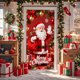 thumbnail image 2 of Cubierta para puerta con escalera de Papá Noel, corona, pancarta colgante, poliéster, interior y exterior, 71 x 35 pulgadas, fiestas navideñas y de Halloween, para el hogar, jardín y patio, 2 of 4
