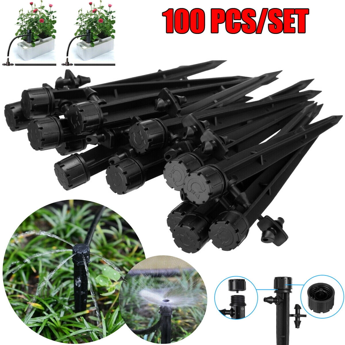 50/100pcs Micro Bubbler Drip Irrigation Adjustable Emitter Stake Water Drippers 