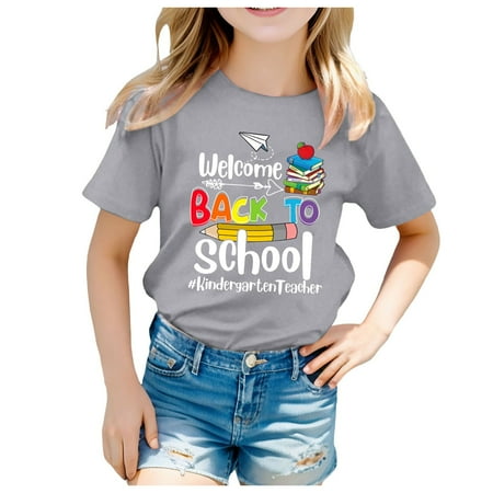 

Kids School Season Back to School Season Printed Casual Short Sleeve Top T Shirt Thick Strapped Top Shorts for Girls Size 6 Too for Girls Kids Sports Shirt Girls 5t 5t Christmas Outfit Girl I Am The