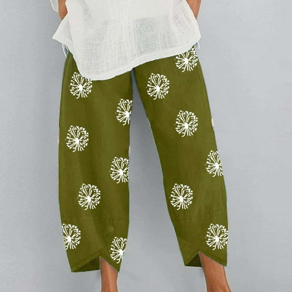 Homenesgenics Summer Black Pants for Women Plus Size Women's Print Casual Loose Wide Leg Trousers Pocket Long Pants