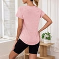 thumbnail image 6 of Oksale Athletic Tops for Women Trendy Curved Hem V Neck Workout Shirts Quick Dry Short Sleeve T Shirt for Fitness Pink L, 6 of 9