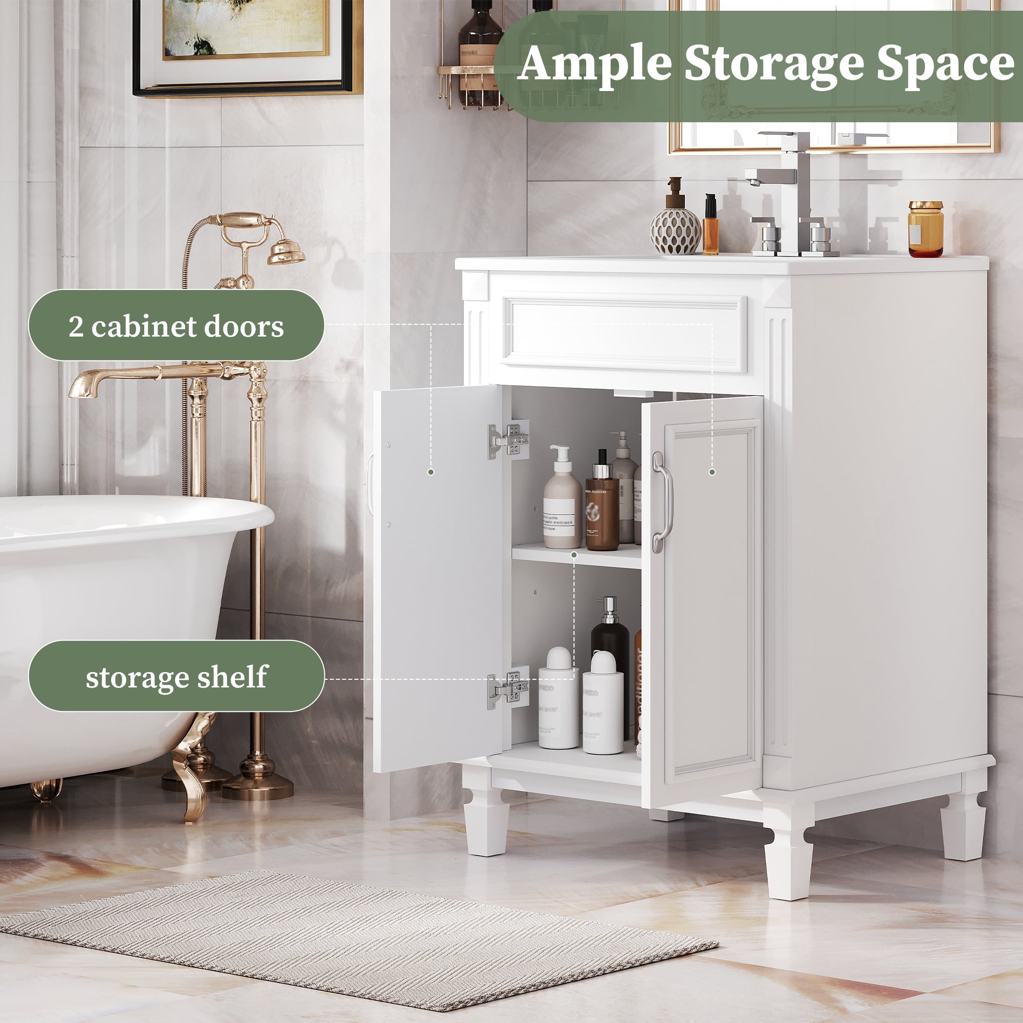 Euroco 24'' Bathroom Vanity with Top Sink, Modern Bathroom Storage Cabinet with 2 Soft-Closing Doors and Adjustable Shelf, Solid Wood Frame