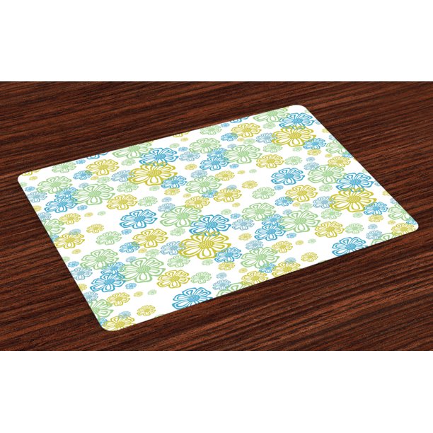 Flower Placemats Set of 4 Ornate Floral Endless Pattern with Flowers