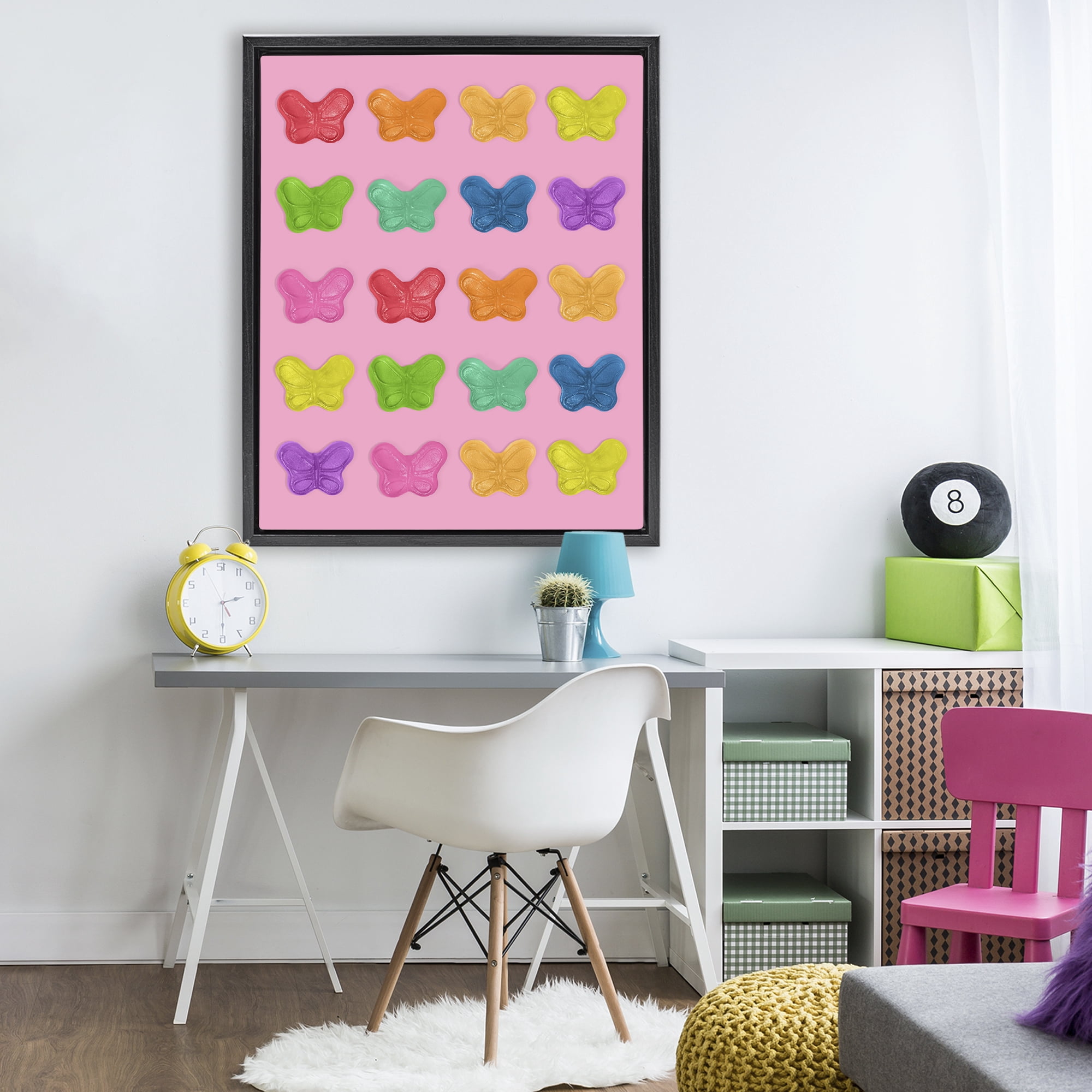 Stupell Industries Colorful Butterflies on Pink Black Framed Floater Canvas Wall Art, design by LISH Creative