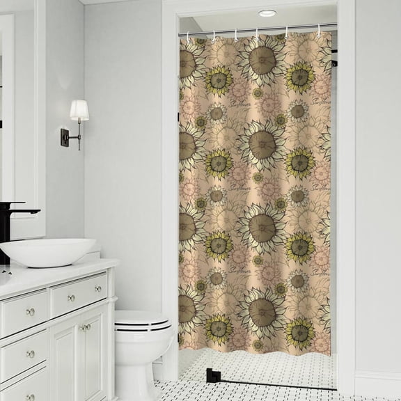 Beige Sunflower Small Flower Pattern Shower Curtain 36"x72" ,Bathroom Decorative Shower Curtains Set with 12 Hooks,Modern Waterproof Washable Shower Curtain