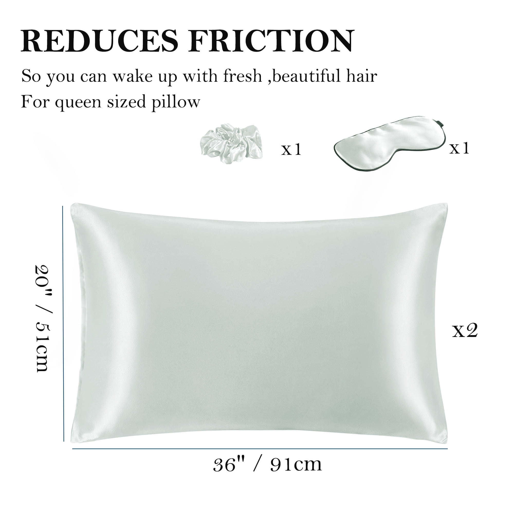 Unique Bargains Set of 2 Durable Soft Enveloped Closure Satin Pillowcase Gray King(20"x36"）