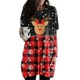 thumbnail image 2 of Women Christmas Mini Dress Long Sleeve Crew Neck Plaid Elk Print Dress, 2 of 9