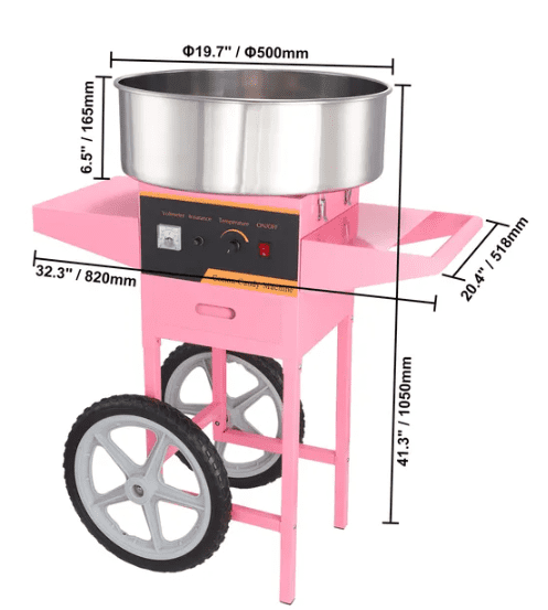 High Efficiency Commercial Cotton Candy Machine with Cart Fast 5 6 Mins Warm Up Anti Sugar Floc Leakage Design Perfect for Home Kids Birthday Family Party Pink
