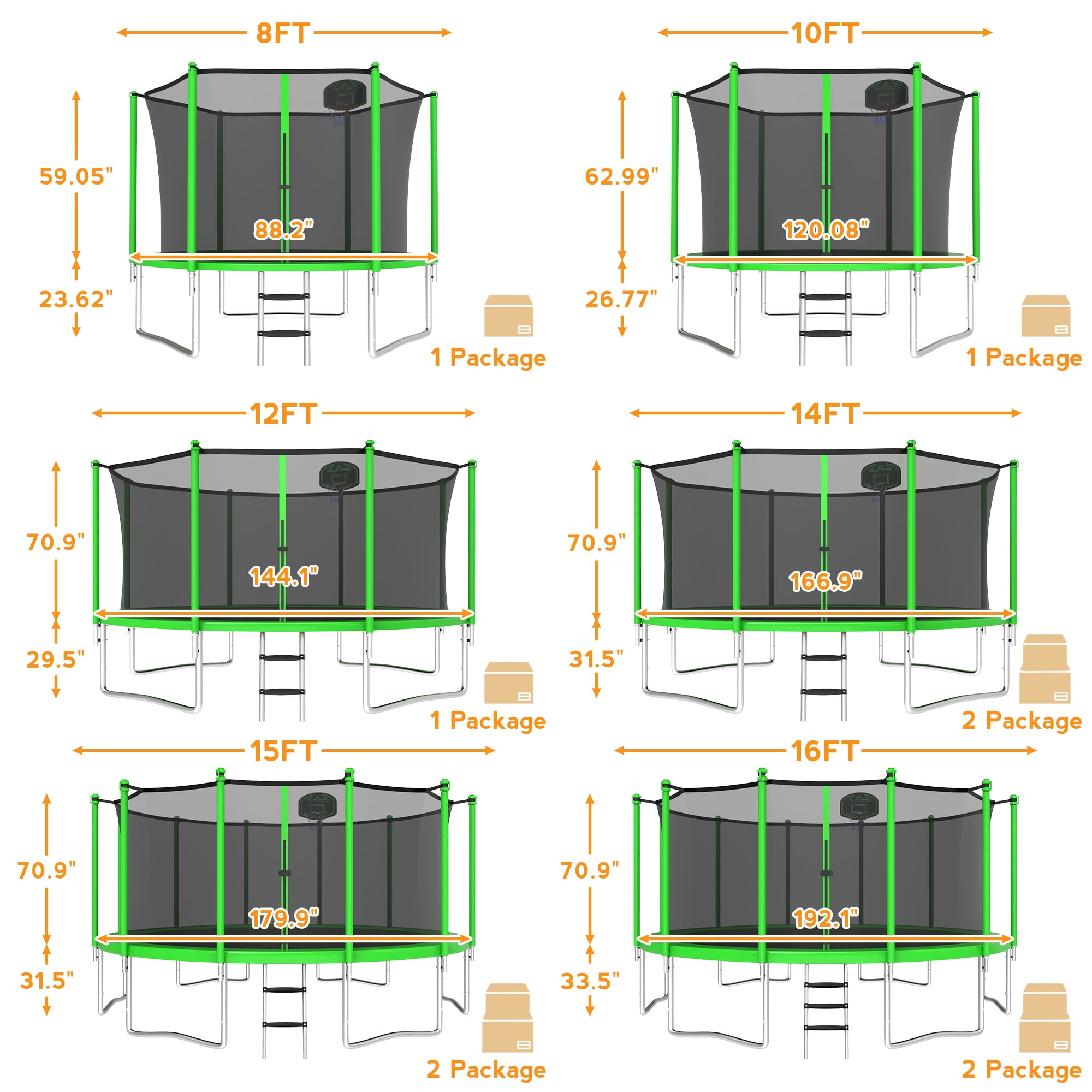 KOFUN 1000LBS 10FT Trampoline for Kids and Adults Outdoor Backyard Trampoline with Safety Enclosure Net, Basketball Hoop, 3 Anchor Kits, Ladder, A Ball, Green