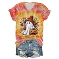 thumbnail image 2 of TQWQT Womens Plus Size Pumpkin Ghost Shirts Halloween Funny Spooky Season Shirts Short Sleeve V Neck T Shirts Cute Boo Graphic Tee Saffron L, 2 of 4