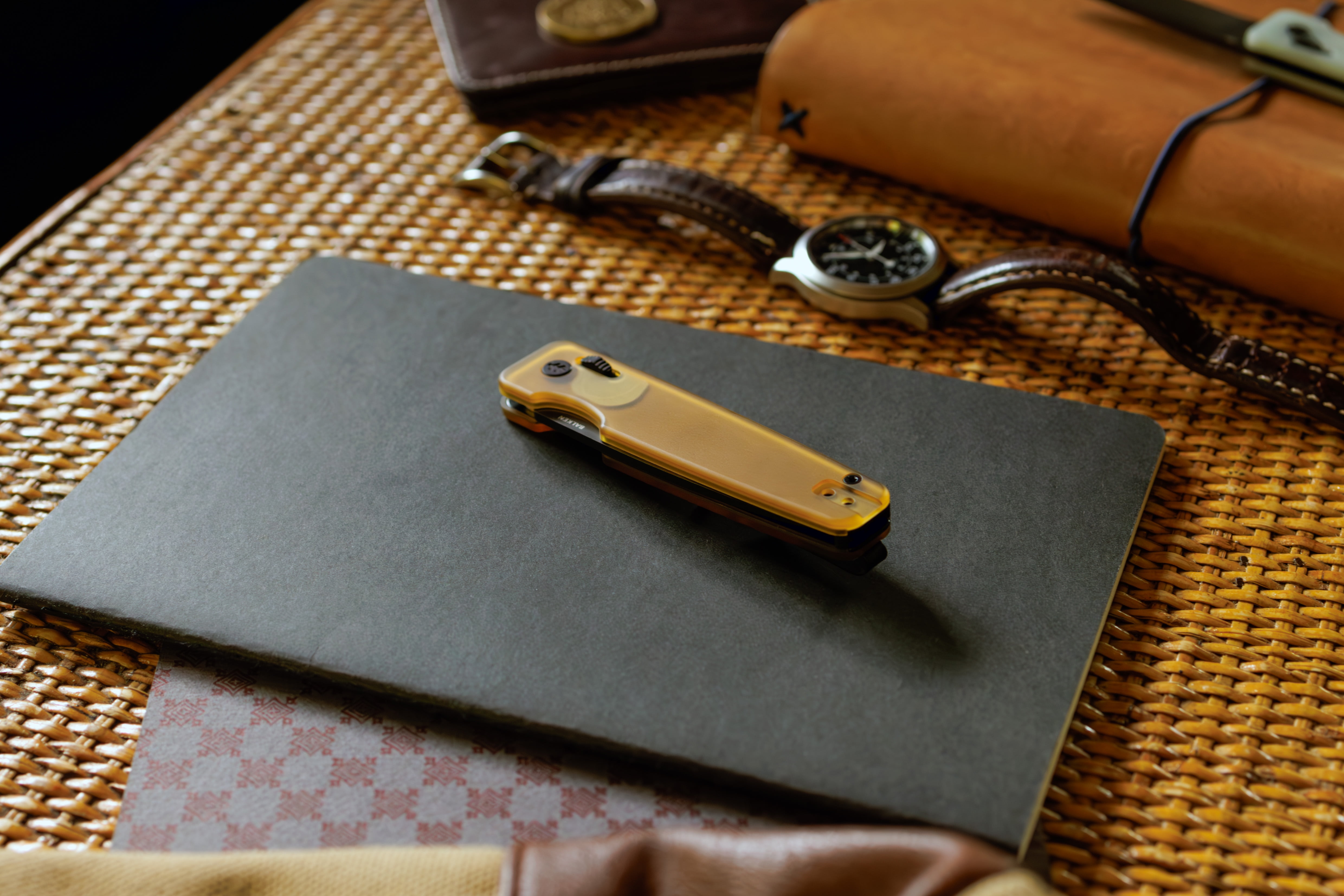 Swiss Tech Balken Folding Knife, Ultem, D2 Steel, Back Flipper, PEI, Ball Bearing