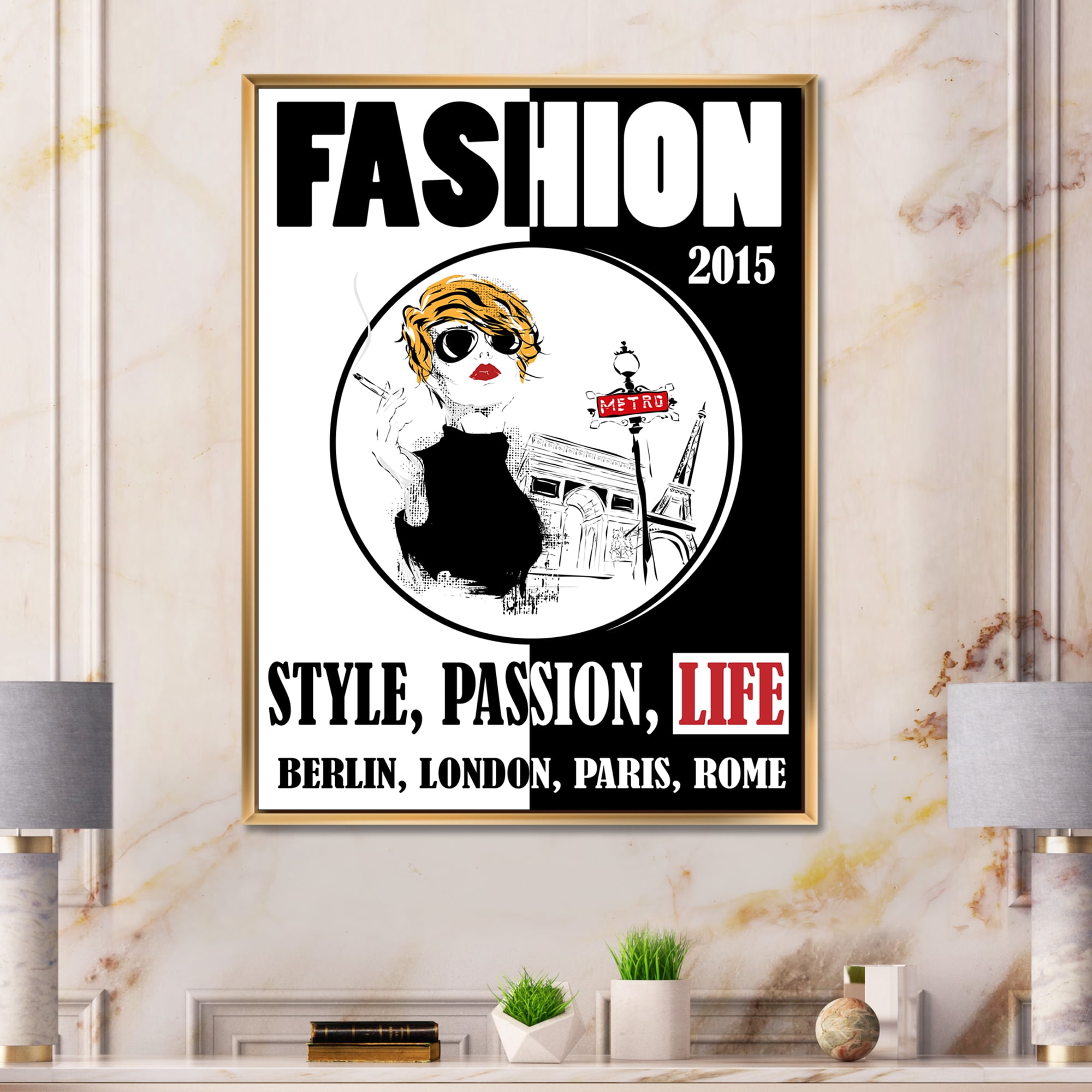 Designart 'Style Passion Life Fashion Woman I' Vintage Framed Canvas Wall Art Print