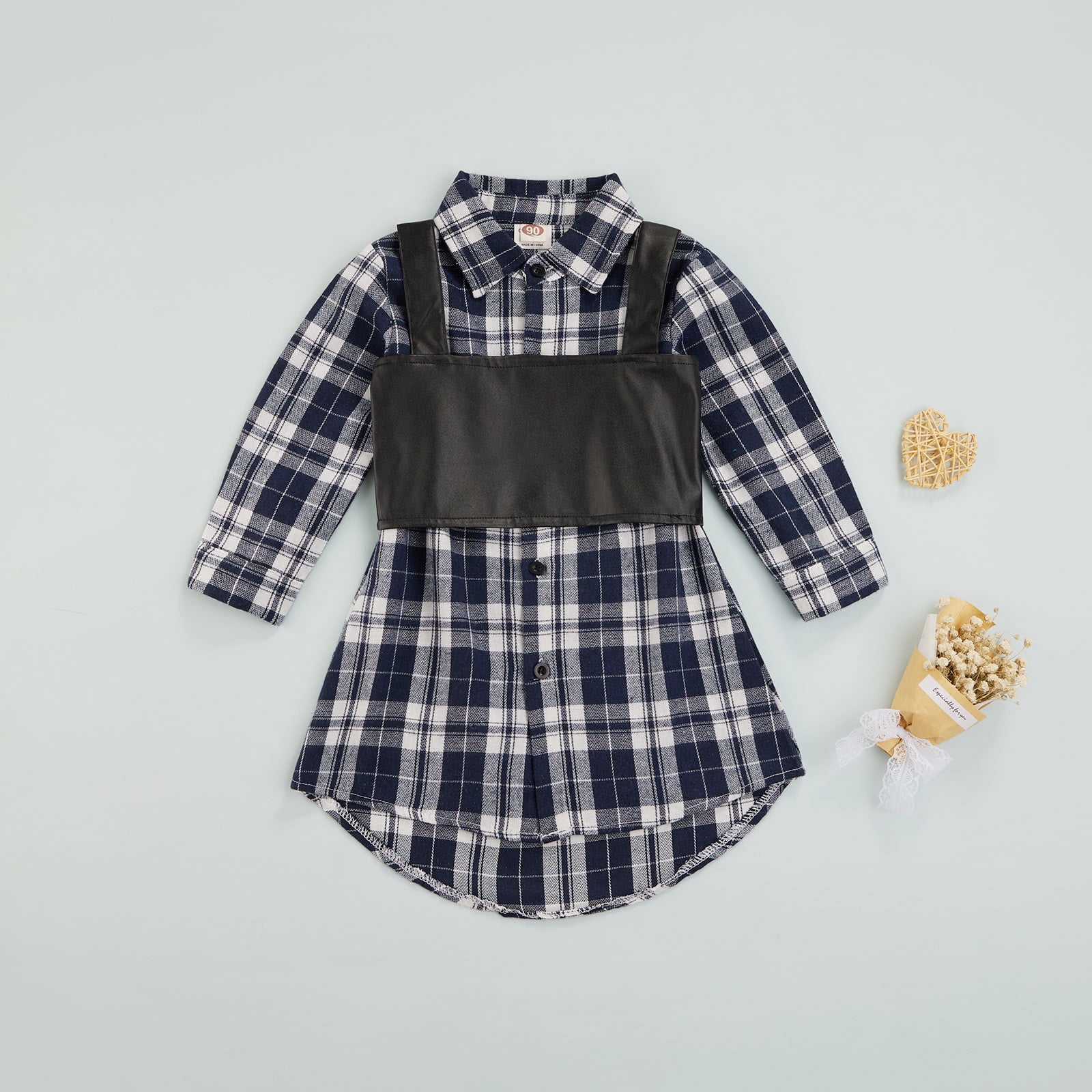 Little Girls Red Plaid Flannel Shirt Dress With Pu Leather Camisole Outfit Walmart Com