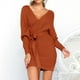 thumbnail image 3 of Vestido de punto, vestido de suéter para mujer, cuello en V, elegante suéter de manga larga, vestido de invierno, vestido de suéter de punto, mini vestido ajustado, vestido túnica sexy sin, 3 of 4