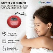 Sonic Alert - Sonic Shaker Portable Super Loud Digital Alarm Clock for Heavy Sleepers, Compact Design, Red