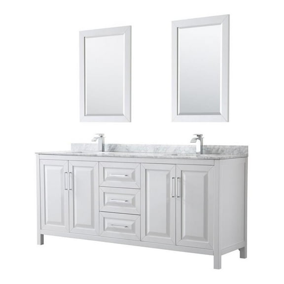 Wyndham Collection Daria 80" Square Sinks Wood Double Bathroom Vanity in White