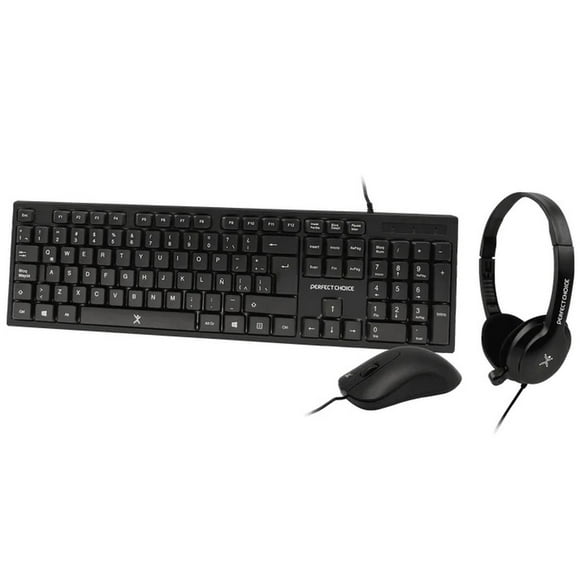 Kit Teclado+Mouse+Diadema para Oficina PERFECT CHOICE PC-201717, Negro, 1000 DPI