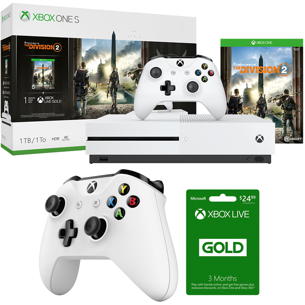 ik ben slaperig Samenwerking Controle Microsoft Xbox One S Bundle 1 TB Console with Tom Clancy's The Division 2  (234-00872) + Xbox Live 3 Month Gold Membership & Xbox Wireless Controller  White - Walmart.com