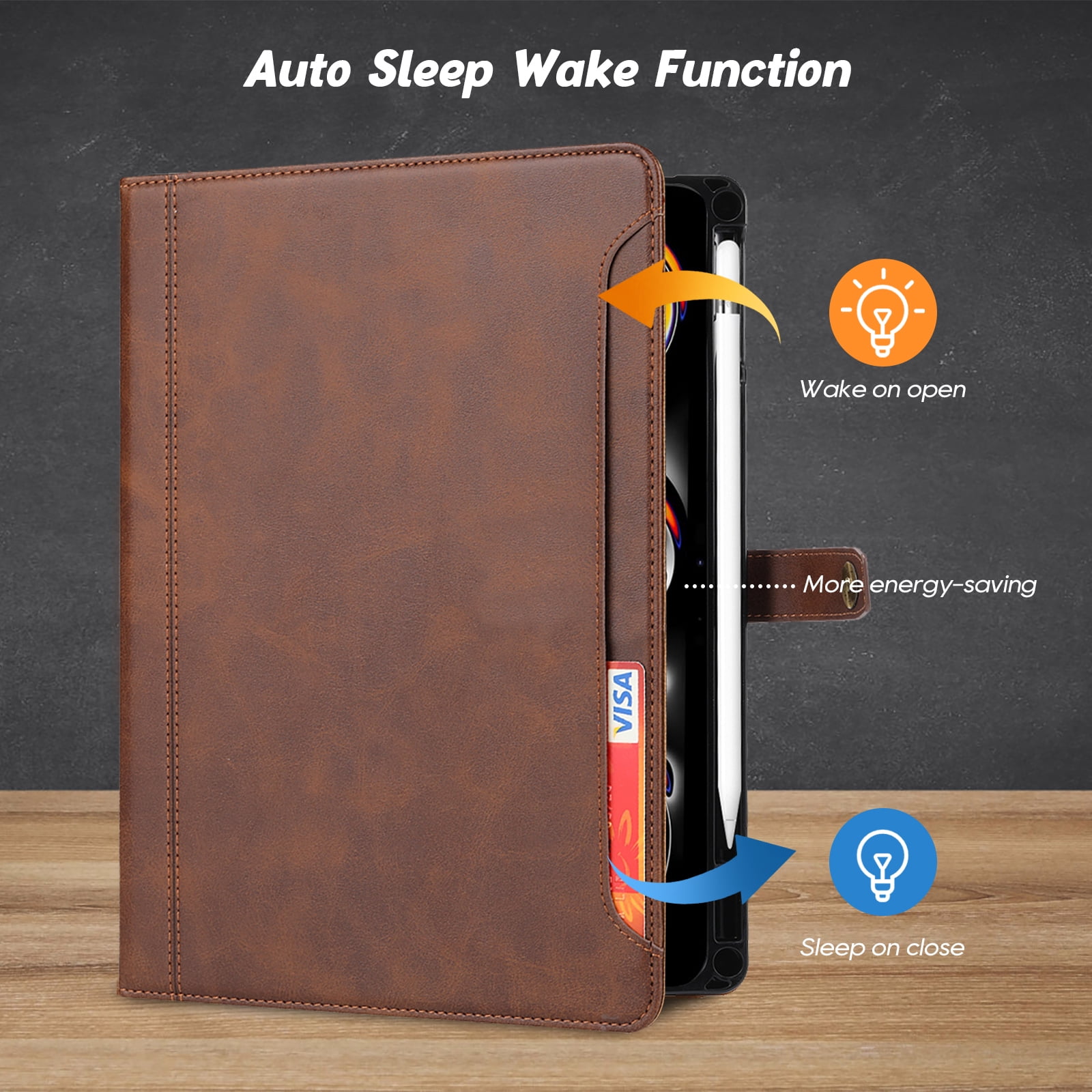 Flip Case for Apple iPad Air 13 2025 2024 M3 M2/ Pro 12.9" 2022/2021/2020/2018,Pencil Holder Smart Cover Auto Sleep Wake Protective Documents Pocket Stand Snap Closure Case for iPad Air 13",Coffee