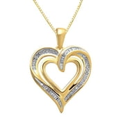 Real Diamond Heart Pendant Necklace 14K Gold Over 925 Silver 1/4 Ct Natural Baguette 18" Chain Best Girl Gift for Her Friend Mom Sister Teen on Birthday Anniversary Real Jewelry for Women