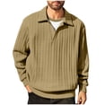 thumbnail image 3 of LMOIPLI Mens Textured Sweaters Long Sleeve Collared V Neck Knit Dress Shirt Lightweight Casual Pullover Sweatshirt Khaki XXXXXL, 3 of 9
